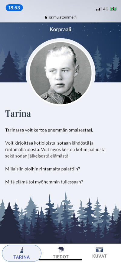 Henkilökuvan tarina-näkymä